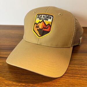 Carhartt Elk Horn State Park WA Trucker Hat Cap Snap back tan embroidered logo